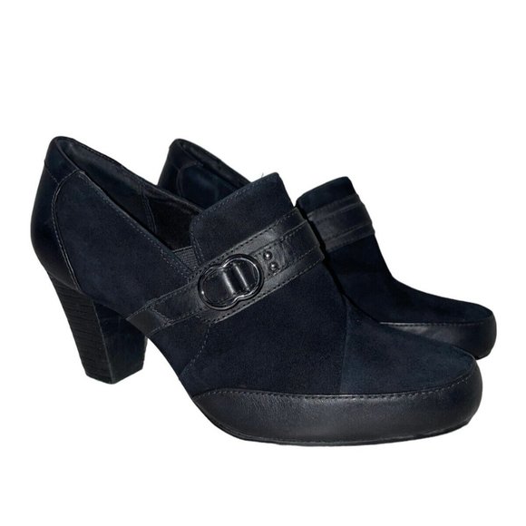 Clarks Shoes - Clarks Bendables Side Zip Leather Suede Ankle Booties Boots Heel Black Size 8 W